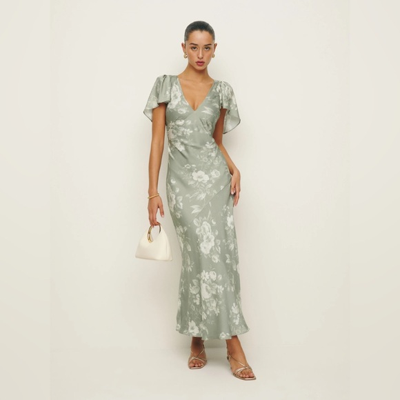 Reformation Sage Green Floral Midi Dress - Picture 6 of 16
